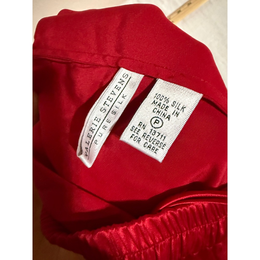 Vintage Valerie Stevens‎ Pure Silk Pajama Red 2 Piece Sleepwear NWT Petite Small - Picture 9 of 10